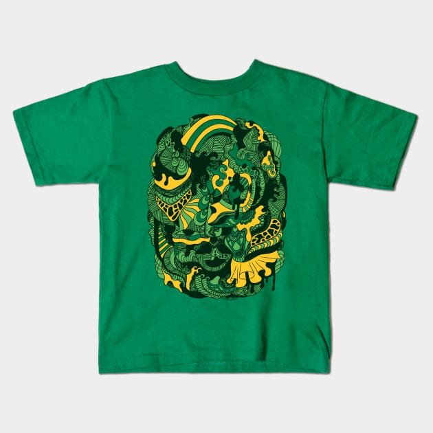 Forrest Green Abstract Wave of Thoughts No 2 Kids T-Shirt by kenallouis